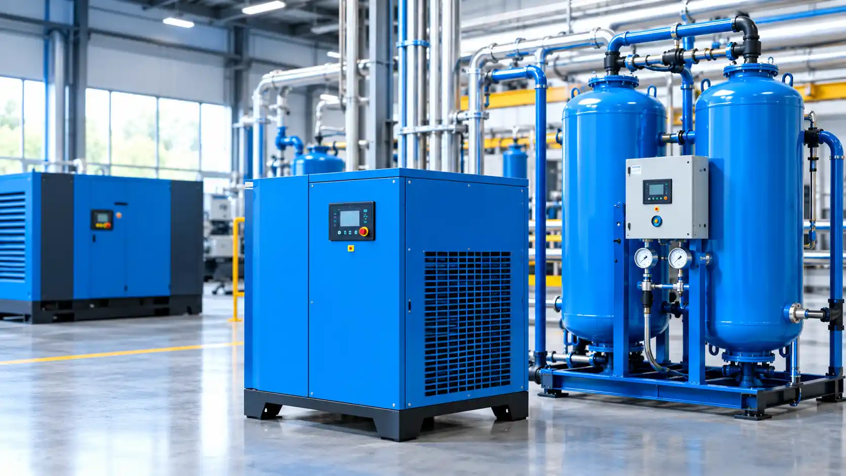 Blue Air Compression System in Modern Factory